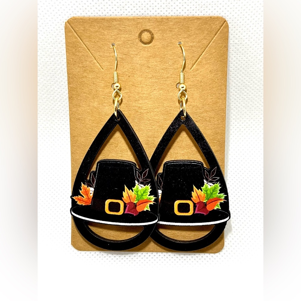 New Vintage Style Thanksgiving Earrings Autumn Fall Themed Drop & Dangle Wood - Picture 9 of 10